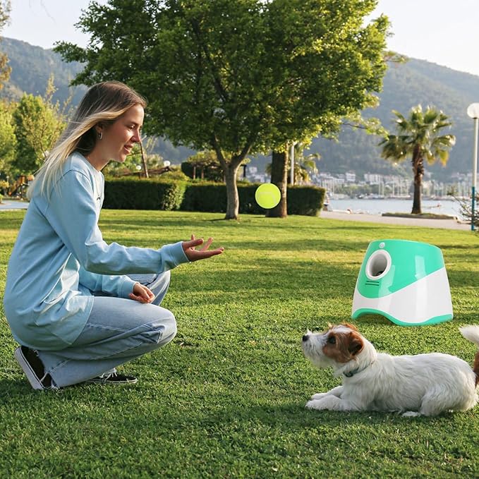 iMounTEK Automatic Ball Launcher for Dogs, Dog Fetch Machine with 6 Tennis Balls, 3 Adjustable Distance Settings, Interactive Fetch Toy for Small to Medium Dogs, Indoor/Outdoor Use