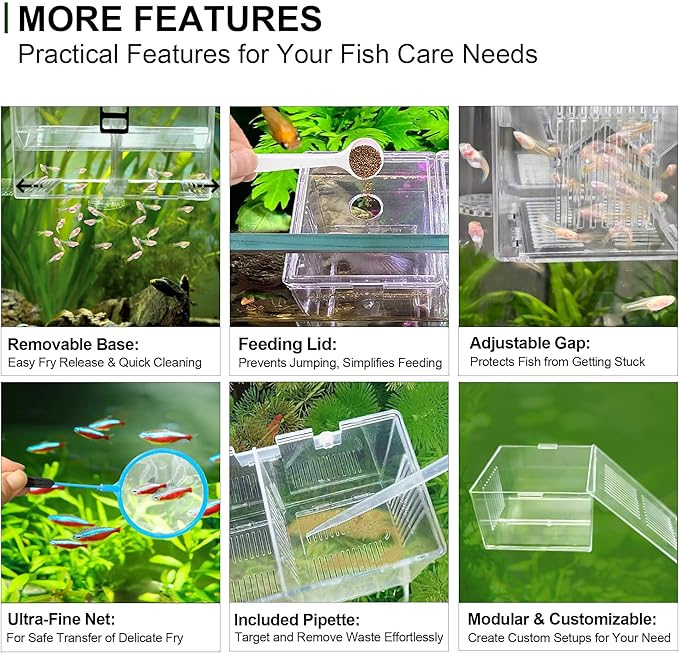 Dual-Chamber Aquarium Fish Breeder & Isolation Box, Transparent Hatching Incubator Tank with Suction Cups & Hook, Nursery for Livebearer Guppy Fry Breeding and Betta Fish, Shrimp Quarantine