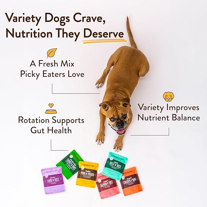 Portland Pet Food Company Fresh Dog Food Pouches - Human-Grade Toppers Wet Meal & Mixers - Grain-Free, Limited Ingredient Hopkin's Pork N’ Potato - Small & Large Breed Puppy & Senior Dogs - 5 Pack