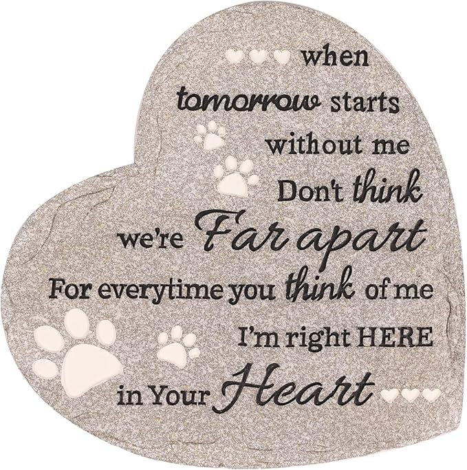 Pet Memorial Stone for Dogs Cats, 10 Inch Dog Memorial Gifts for Loss of Dog, Heart Shaped Cat Memorial Stones, Pet Memorial Gifts for Dogs Cats, Pet Loss Sympathy Gift (Heart-Shaped Paw), YMSZZH01