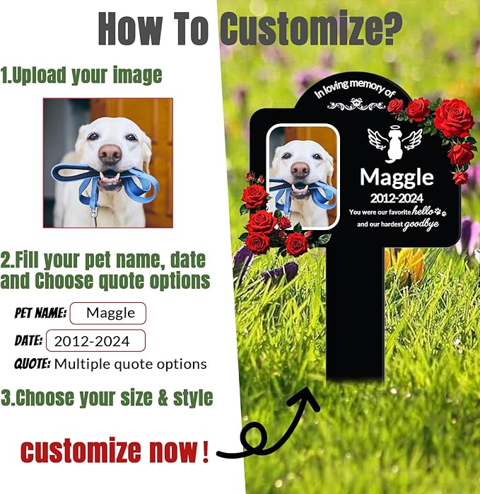 Personalized Dog Grave Markers Outdoor - Custom Pet Headstones for Dogs with Photo, Weatherproof Acrylic Memorial Plaque Stake, Sympathy Gifts for Loss of Dog, Garden Stone Alternative