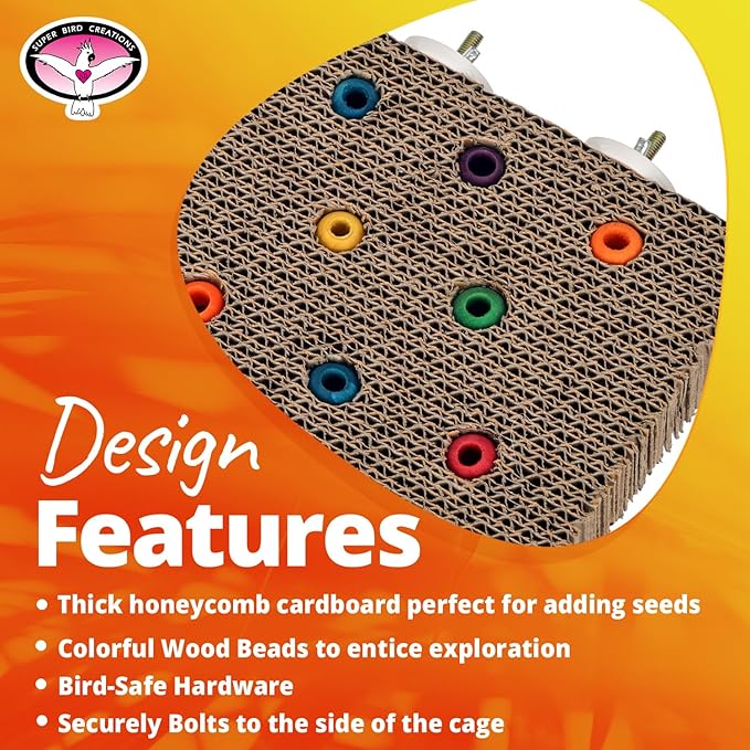 Super Bird Creations SB1217 Cardboard Treat Block - Interactive Chewing and Foraging Bird Toy for Medium Birds - Medium Conures, Parrots, Ringnecks - Encourages Exploration and Physical Exercise