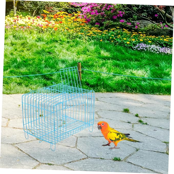 Portable Metal Bird Carrier Cage for Parakeets and Small Parrots Spacious Travel Crate with Lightweight Design Breathable and Stylish Blue Handheld Cage for Outdoor Use