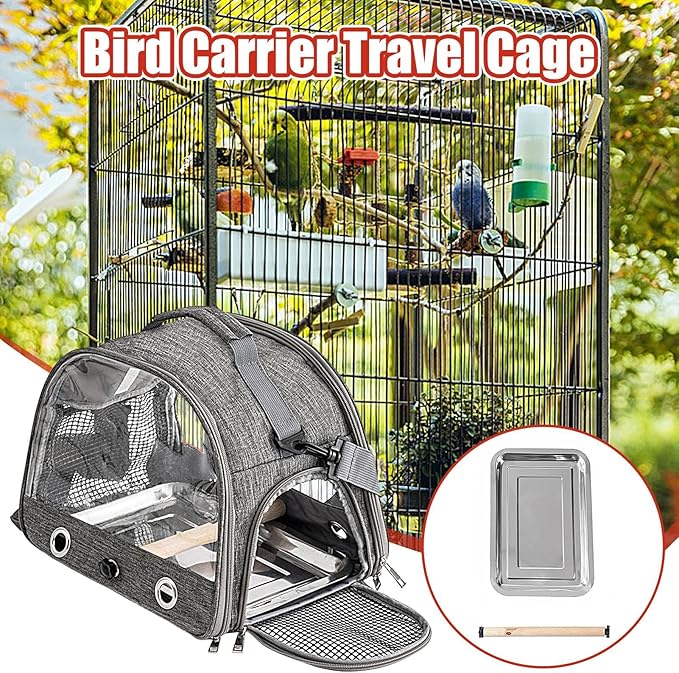 Bird Travel Cage - Lightweight Parrot Carrier Backpack, Portable Cage with Shoulder Strap | Outdoor Small Animal Transport Bag for Budgies Parakeets Conures Gentoo Parrots Travel Adventures