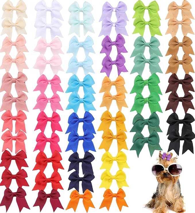 60PCS Small Dog Bows with Clips,Small Handmade Hair Accessories Bow Pet Puppy for Doggies Cat Kitten Rabbit Grooming Accessories (Green Style C-60pcs)