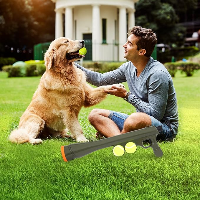 Dog Ball Launcher for Pet, Dog Ball Thrower Launcher with 2 Tennis Balls & Shoulder Strap, 23.4" Long-Range Ball Launcher Toy for All Dog Breeds, Green