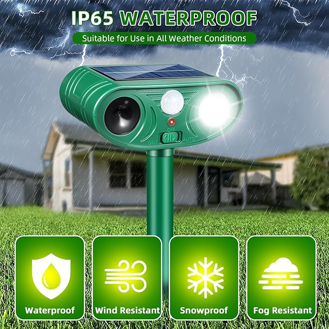 2026 Solar Ultrasonic Racoon Fortress Pro, Deer Cat Repellent Devices Animal Repeller Squirrel Rabbit Deterrent Outdoor with Motion Sensor&Flash Light to Scare Dog Skunk Out of Garden Yard(4Pack)