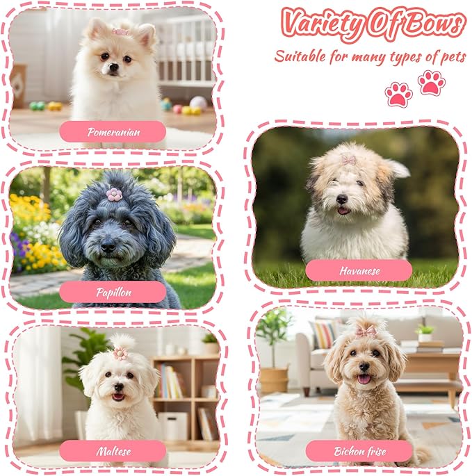 Ouligay 20PCS Small Dog Hair Bows with Rubber Bands Cute Dog Bows for Small Size Dogs Pink Puppy Bowknot Accessories Hair Ties for Yorkie Shih Tzu and Cat Girl