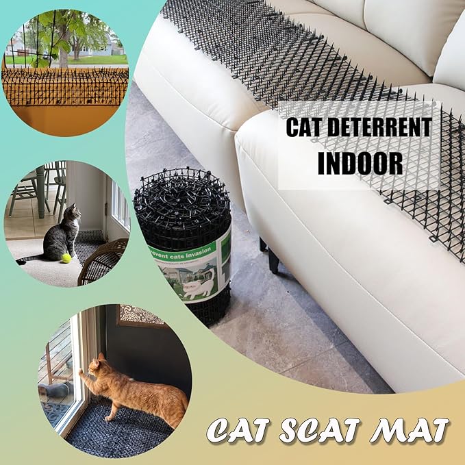 Scat Mat for Cats Black, 13ft Cat Repellent Mats with 6 Garden Staples, Plastic Training Scat Mat with Spikes, Anti-Cat Mats Dog Digging Deterrent Pad for Indoor and Outdoor Sofa Garden Flowerbeds