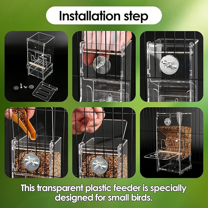 No Mess Bird Feeder Automatic Thickened Bird Seed Food Container Transparent Acrylic Parrot Food Holder with Stand, Bird Feeder for Cage, Reducing-Waste Foraging Feeder for Small Birds