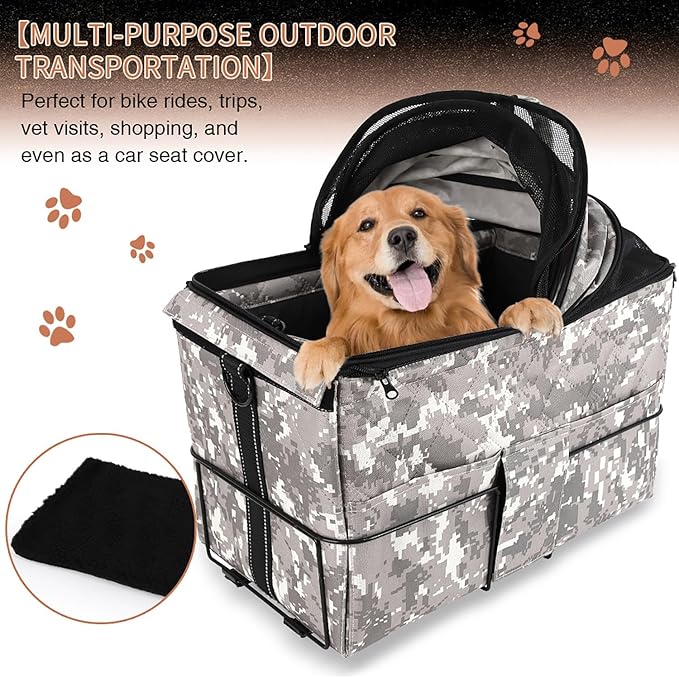 Bike Pet Carrier Rear Basket | Multi - Use As Backpack & Car Seat Cover | Sturdy Metal Frame