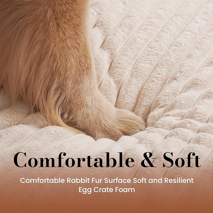 Large Orthopedic Dog Crate Bed with Waterproof Lining, Soft Short Plush Surface & Egg Crate Foam for Calming Puppy, Machine Washable Pet Bed with Removable Cover & Anti Slip Bottom