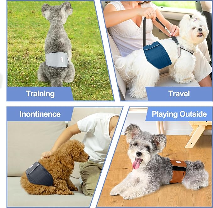 5 Pack Dog Diapers Male Reusable, Premium Belly Bands for Male Dogs, High Absorbing Dog Pee Wraps for Doggie in Incontinence or Excitable Urination and Training Gray XS