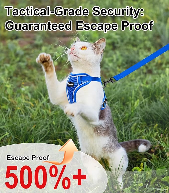 Cat Harness and Leash for Walking Escape Proof Soft Adjustable Cat Leash Breathable Comfortable Vest Easy to Wear Kitten Harness for Outdoor Travel Blue S