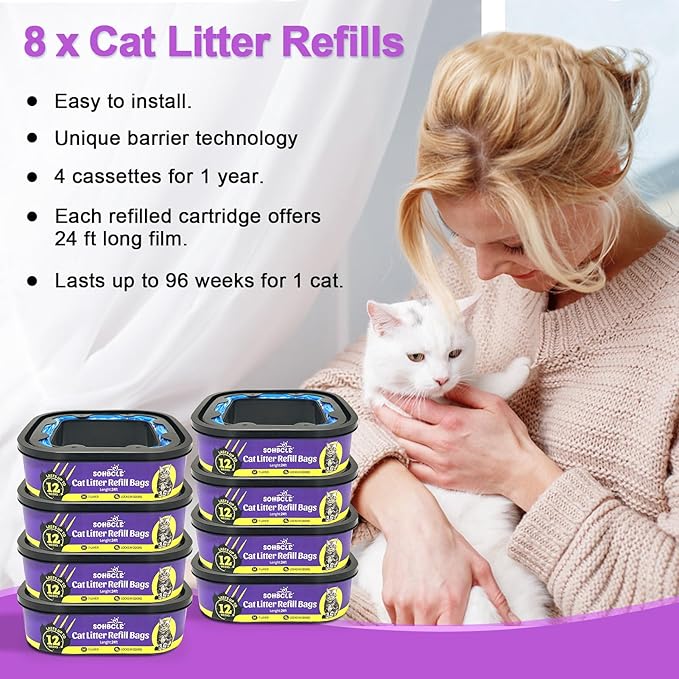 Cat Litter Refill Bags|8-Pack Cartridges Compatible with Genie Cat Litter Refills Standard,Plus and Style Pail | Superior Odor Control (NOT Compatible with XL)
