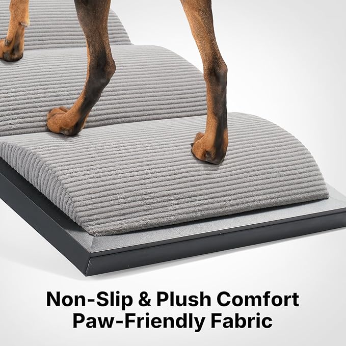 Veehoo Dog Ramp for Bed Couch Height Adjustable from 17" to 23", Foldable Stairs for Dogs to Get on Bed 17" Extra Wide, Portable Pet Doggie Steps Indoor with Non Slip Pad, Support up to 150 lbs