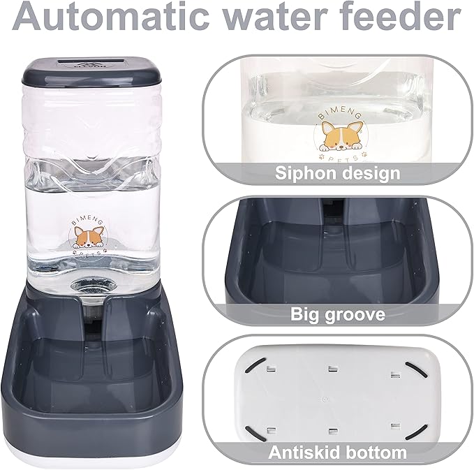 Elevon Automatic Cat Feeder, Gravity Food and Water Dispenser Bowl Set for Small Medium Dogs Animals, Pet Feeder Dispenser Storage Food, 3.8L Large Capacity, Gray