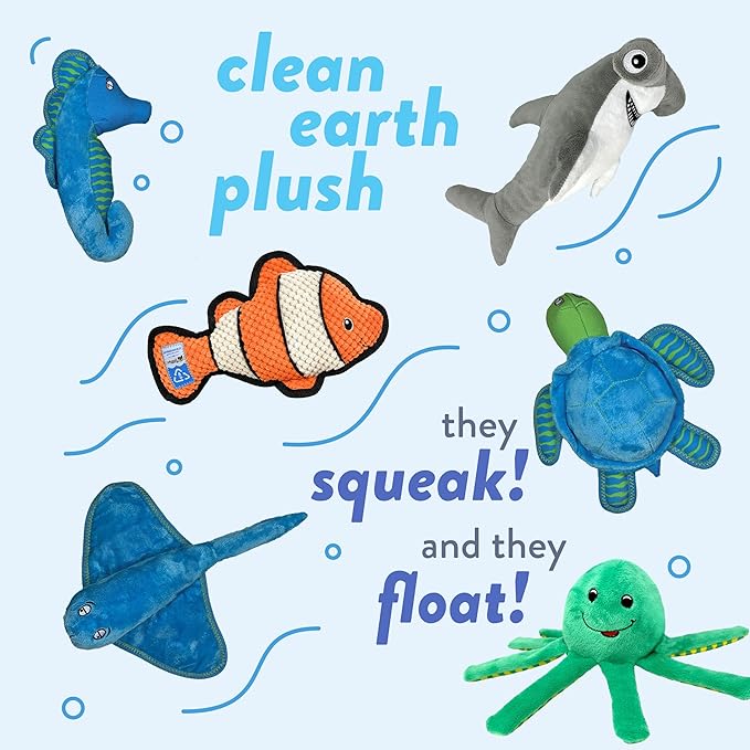 Spunky pup Clean Earth Plush Dog Toy with Squeaker - Recycled, Eco-Friendly, Floats for Beach, Lake, Pool - Manatee, Small