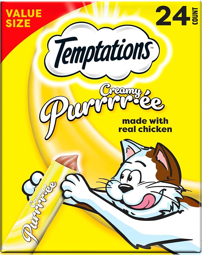Temptations Creamy Puree Squeezable Lickable Cat Treats, Wet Cat Treats with Chicken, 0.42 oz. Tubes, 24 Count