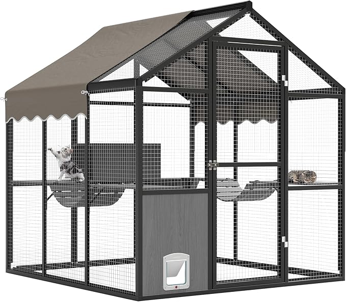 Large Outdoor Cat Enclosure for Multiple Cats - Weatherproof Catio with UV Cover, Platform & Side Door