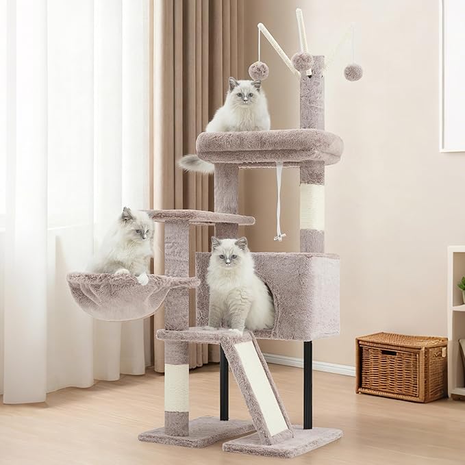 Cat Tree for Indoor Cats, Cat Tower with Scratching Post for Small Cats and Kittens, Cat House with Removable Top Platform and Fluffy Balls, Hanging Cat Basket, Mushroom GCT006SMU
