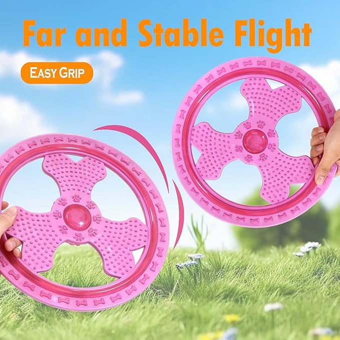 Dog Flying Disc, Outdoor Dog Toys, Dog Fetch Toy, Dog Toy for Medium Dogs and Large Dogs, Lightweight Soft Frisbee for Fetch, Tug of War, Catch, Play, 9 inch, Magenta