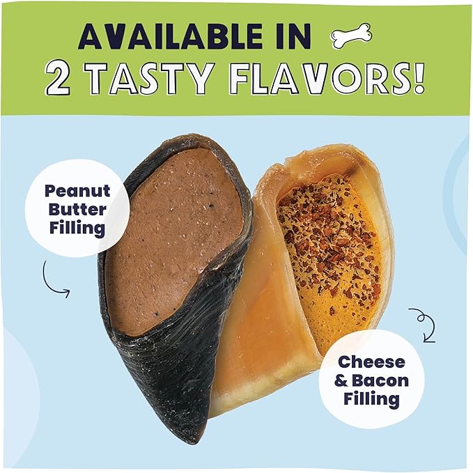 Pawstruck Cheese and Bacon Filled Cow Hooves for Dogs – Made in USA, Long-Lasting Dental Treats and Chews – Beef Hoof – 5 Count – Packaging May Vary