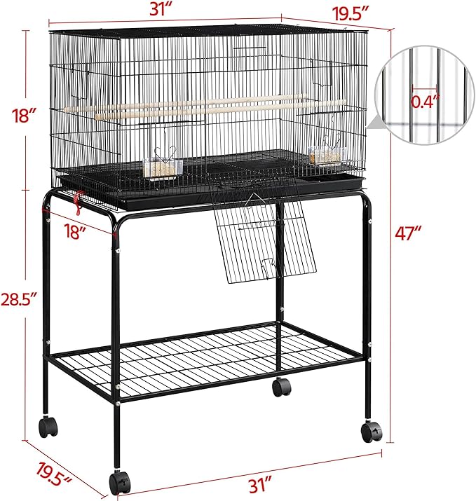 Topeakmart Flight Cages for Parakeets Small Birds Budgies Finches Canaries Lovebirds Sun Conures Parrots Bird Cage w/Rolling Stand, Black