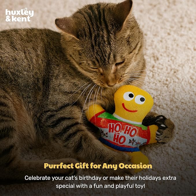 Huxley & Kent Plush Cat Toy - Holiday Interactive Catnip Toy for Cats & Kittens - Soft with Crinkle & Catnip - Fun Indoor Play - Ugly Sweater G-Man