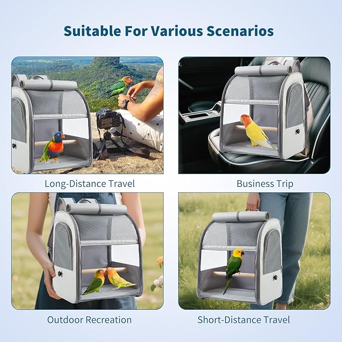 Bird Carrier Backpack,Breathable & Portable,Pet Travel Cage with Upgraded Tray and Standing Perches,Lightweight Foldable Birds Travel Cage for Hiking Camping,for Small Birds, Green Cheek