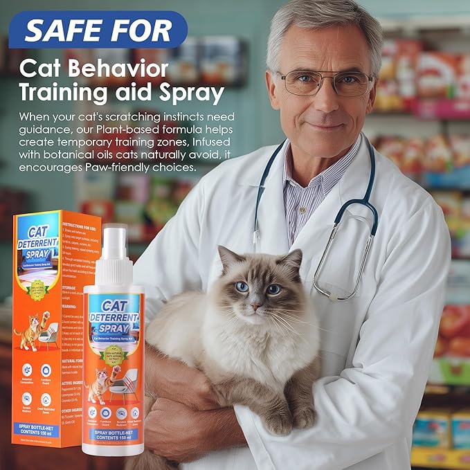 Natural Cat Deterrent Spray, Cat Repellent Spray for Indoor and Outdoor, Strengthened Cat Scratch Deterrent for Furniture, Anti Marking Deterrent for Sofas or Carpet (150 ml)