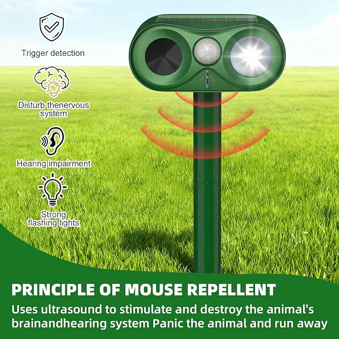 Upgraded Ultrasonic Animal Repeller,Solar Powered Cat Repellent Outdoor,Deer Deterrent with LED Flashing Motion,Sensor and Sound,Waterproof Bird Repeller for Rabbit,Fox,Squirrel,Olive