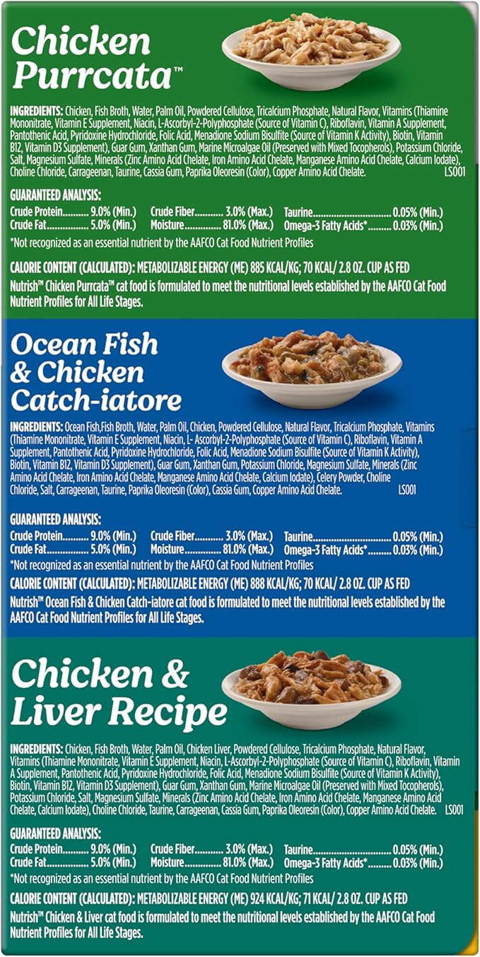 Nutrish Grain Free Chicken Lover's Whole Health Blend Variety Pack Wet Cat Food, 2.8 oz. Cup, 12 Count (Rachael Ray)