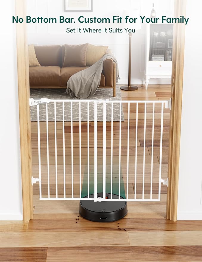 Babelio Baby Gate for Stairs, Kitchen & Doorways, No Bottom Bar| Easy Installation| One-Handed Operation| Auto-Close| Hardware Mount (Drill Needed) Safety Dog Gate (White - B17, 34" H, 29-49" W-Wide)
