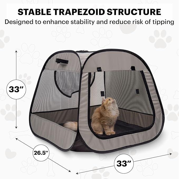 LAFYETTE. - US Based, Portable Cat Playpen, Trapezoidal Stable Design, Foldable Pet Tent for Indoor Outdoor Use, Cat Dog Play Enclosure, Kitten Puppy Kennel Crate, Pet House, Easy Setup, 33" x 26.5"