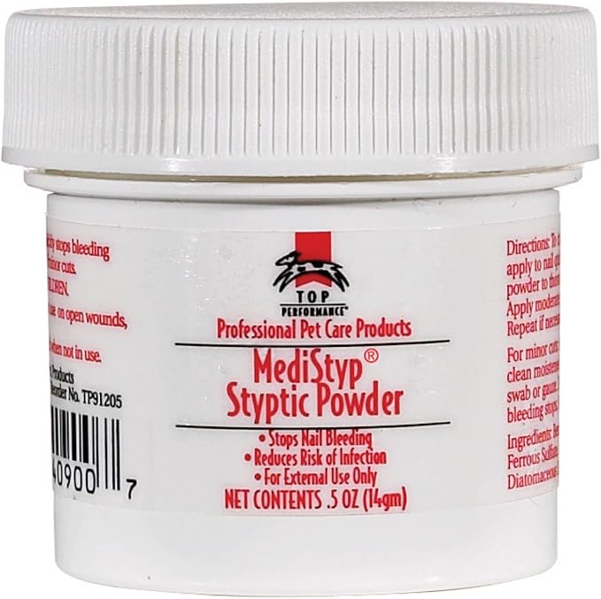 Top Performance MediStyp Pet Styptic Powder with Benzocaine – Stops Pain, Stops Bleeding From Minor Cuts, 1/2-Ounce Size