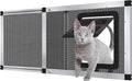 Ventilated Pet Door for Window 32"-38" Wide Adjustable, Silver Aluminum Frame + Stainless Steel Mesh | Breathable Bug-Proof | 4-Way Lock Magnetic Closure Cat Window Door,Cat Door for Window Insert