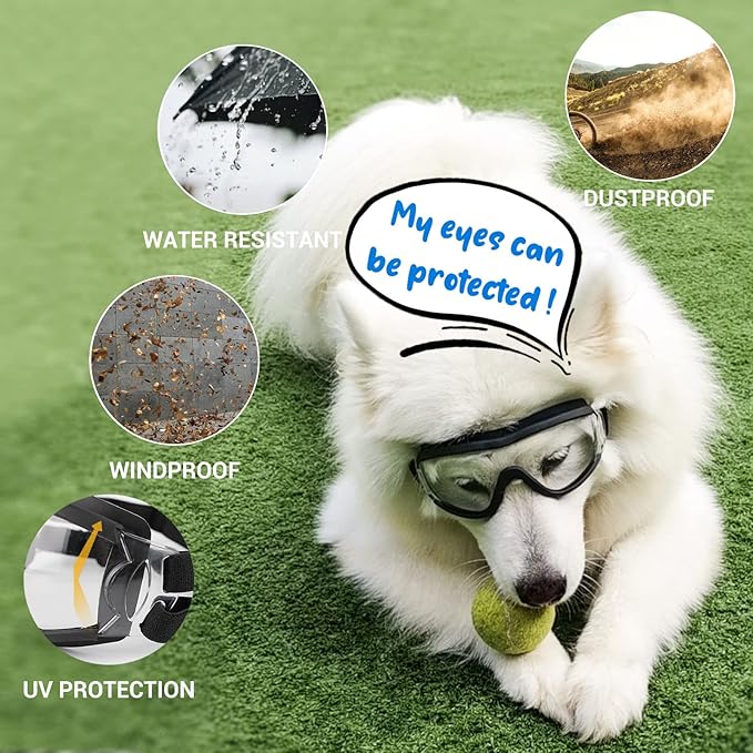 LESYPET Dog Goggles Medium Large Breed, UV Wind Dust Protection Medium Dog Sunglasses Eye Protection, Eye Wear Pet Glasses with Adjustable Strap for Outdoor Riding, Clear