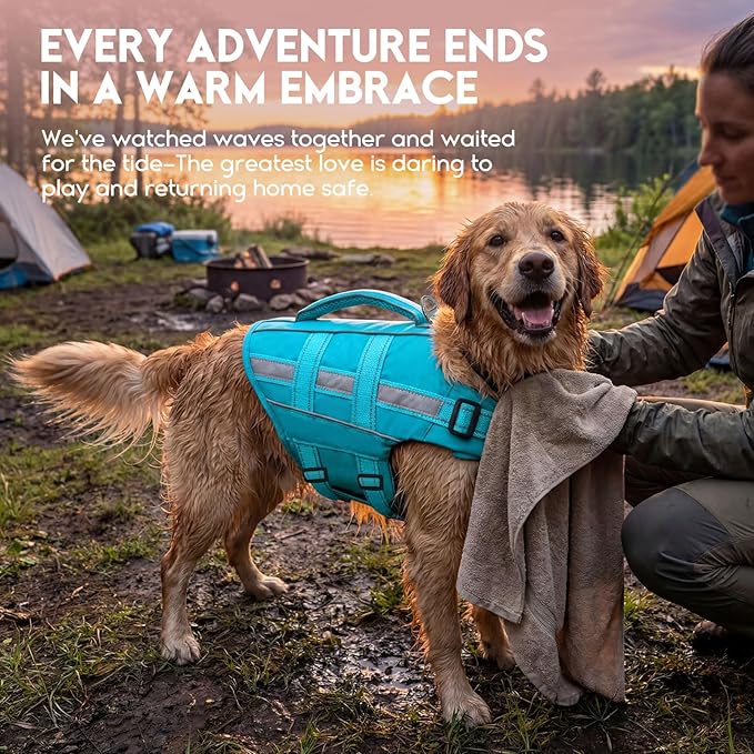 ASENKU Removable Front Float Dog Life Jacket, High Buoyancy Dog Life Vest with Reflective Strips & Rescue Handle for Swimming & Boating, Adjustable Life Jacket for Dogs(Blue 2XL)