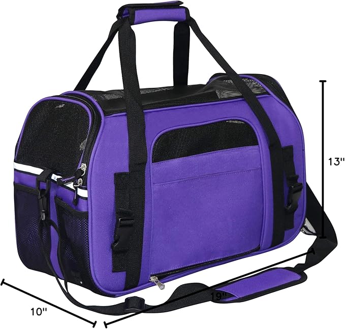 EliteField Soft Sided Pet Carrier (3 Year Warranty, Airline Approved), Multiple Sizes and Colors Available (Large: 19" L x 10" W x 13" H, Purple)