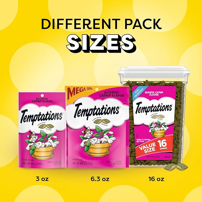 Temptations Cat Treats, Classic Crunchy and Soft Cat Treats, Blissful Catnip Flavor, Catnip Treats, 16 oz. Tub