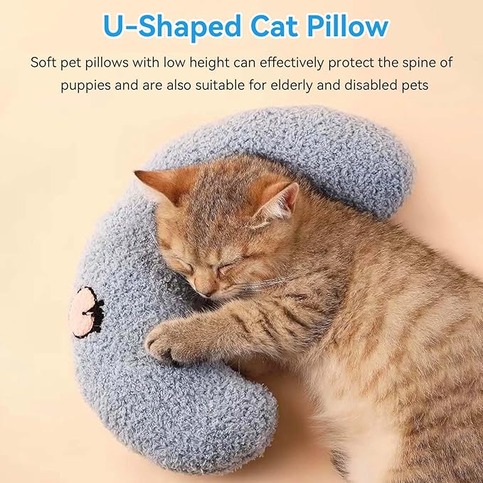 Cat Pillows, Dog Calming Pillow for Small Dogs Puppy Soft Cat Bed Pillow Ultra Soft Fluffy Pet Calming Toy Half Donut Cuddler Cozy Cat Bed Pillow Rabbit Pillows U-Shaped Pillow