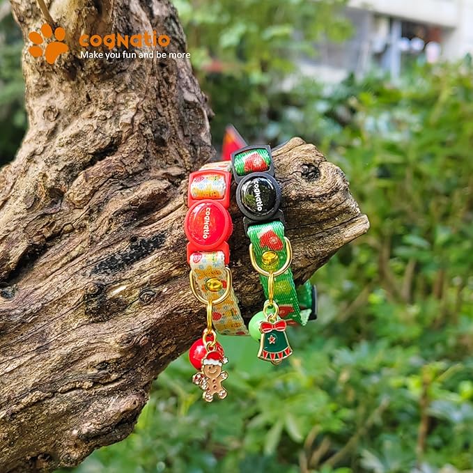 2 Pack Breakaway cat Collars with Bell,Safety Quick Release Pendant Cute Kitten Collar,Adjustable 20-30cm (Xmas2, 20-30cm)