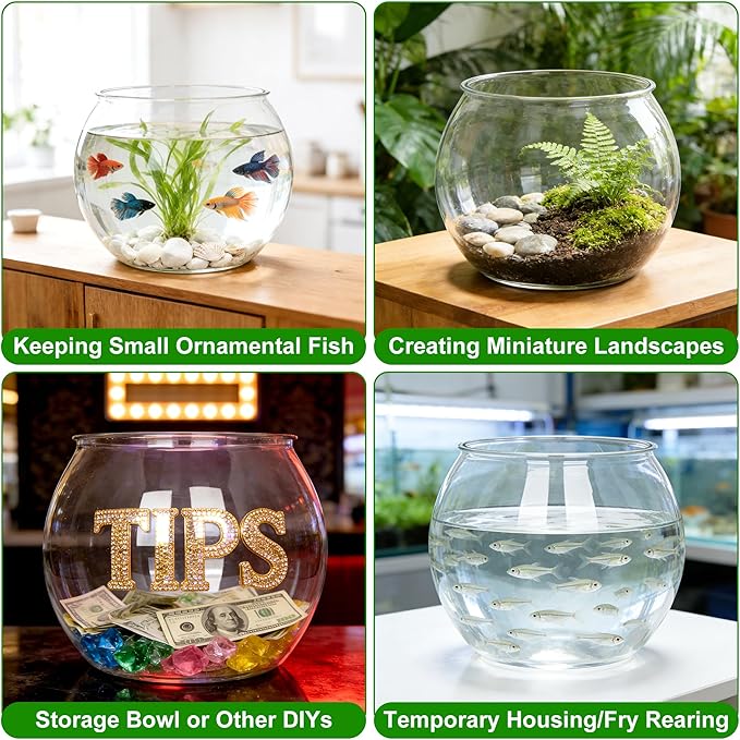5 Gallon Plastic Fish Tank Large Clear Bowl, Classic Round Bowl Shatterproof Sturdy Jar for Indoor Outdoor, Used as Aquarium, Vase, Storage Container, Decoration, or Other DIYs, Easy to Carry