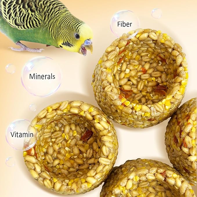 PINVNBY 3 PCS Parrot Treats Natural Oats & Corn Flakes Cockatiel Treats Bowl Shape Budgie Snacks Edible Bird Chewing Toys for Parrots Parakeet Conure Lovebird Finch Canary