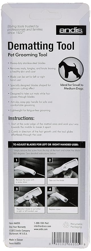 Andis 66055 Dematting 9-Blade Tool - Reduces Shedding, Safe on Wet or Dry Hair - Removes Dead Hair & Eliminates Tangles - Anti-slip, Easy-Grip Handle & Suitable for Various Pets – Green
