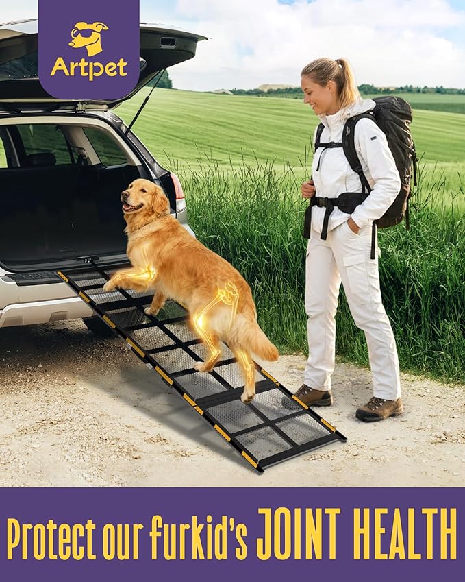 Wide Dog Ramp for Car 75” Long, Folding Outdoor Pet Ramp for Large Dogs Non-Slip Dog Car Ramp for Truck, SUV, RV