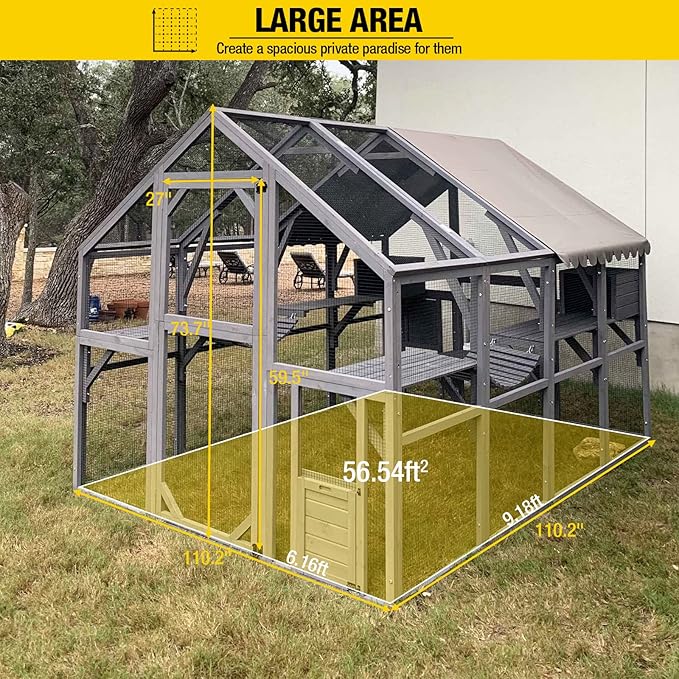Aivituvin Catio Large Walk in Outdoor Cat Enclosure with Removable Back Door for Window and Pet Door Connection 110" D