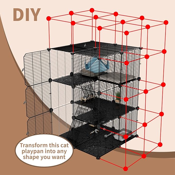Large Cat Cage Indoor: Enclosed Cat Enclosure DIY Pet Playpen Detachable Metal Wire Kennel Sturdy Crate with Hammock for Cats Kitten
