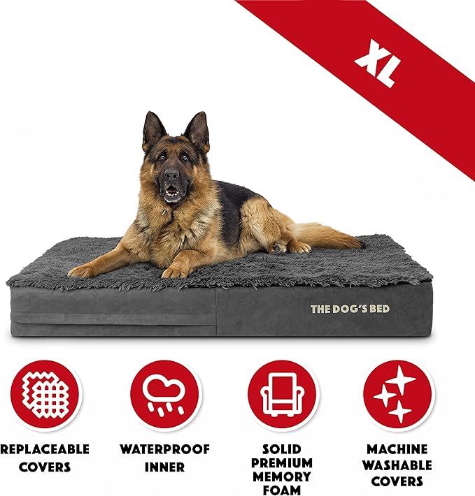 The Dog’s Bed Orthopedic Memory Foam Dog Bed Mattress,Fur Fabric,Grey Fur, XL, 6-Inch